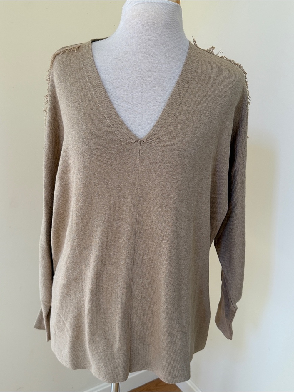 New! J.Society medium wheat fringe cotton sweater.